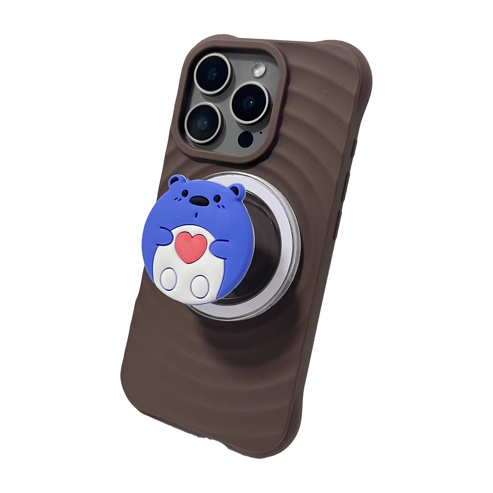

Soft Cute Animal Blue Bear Phone Holder Griptok Phone Stand Holder Support For iPhone 17 iPhone 16Pro Max Samsung