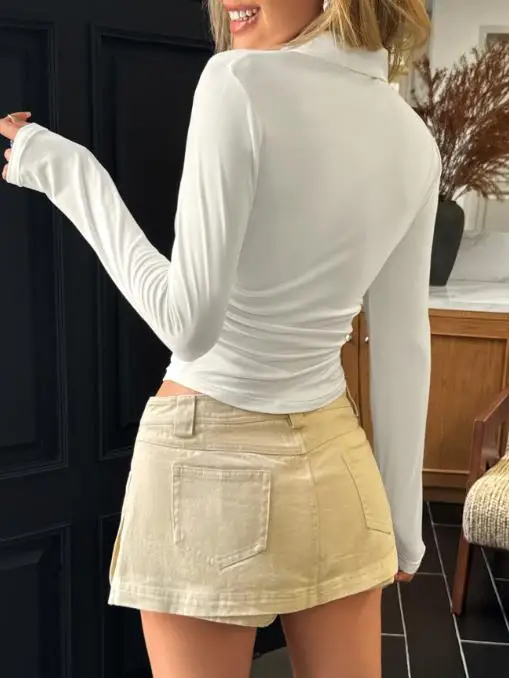 섹시하고 우아한 분위기의 긴팔 셔츠 여성 티셔츠 풀오버 탑 여성 의류 2025년 가을/겨울