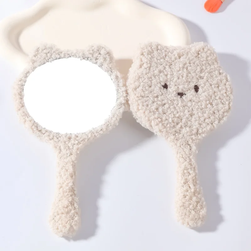 New Portable Cute Plush Bear Handheld Makeup Mirror Fashion HD Small Cosmetic Mirrors Girls Vanity Mirror