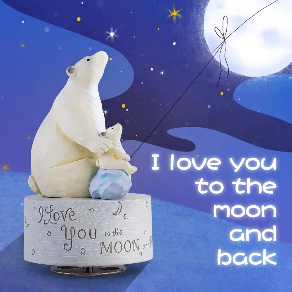 Polar Bear Music Box Figurine, Sculpted Hand-Painted Musical Figure Gifts, for Daughter granddaughter grandson Birthday Annivers