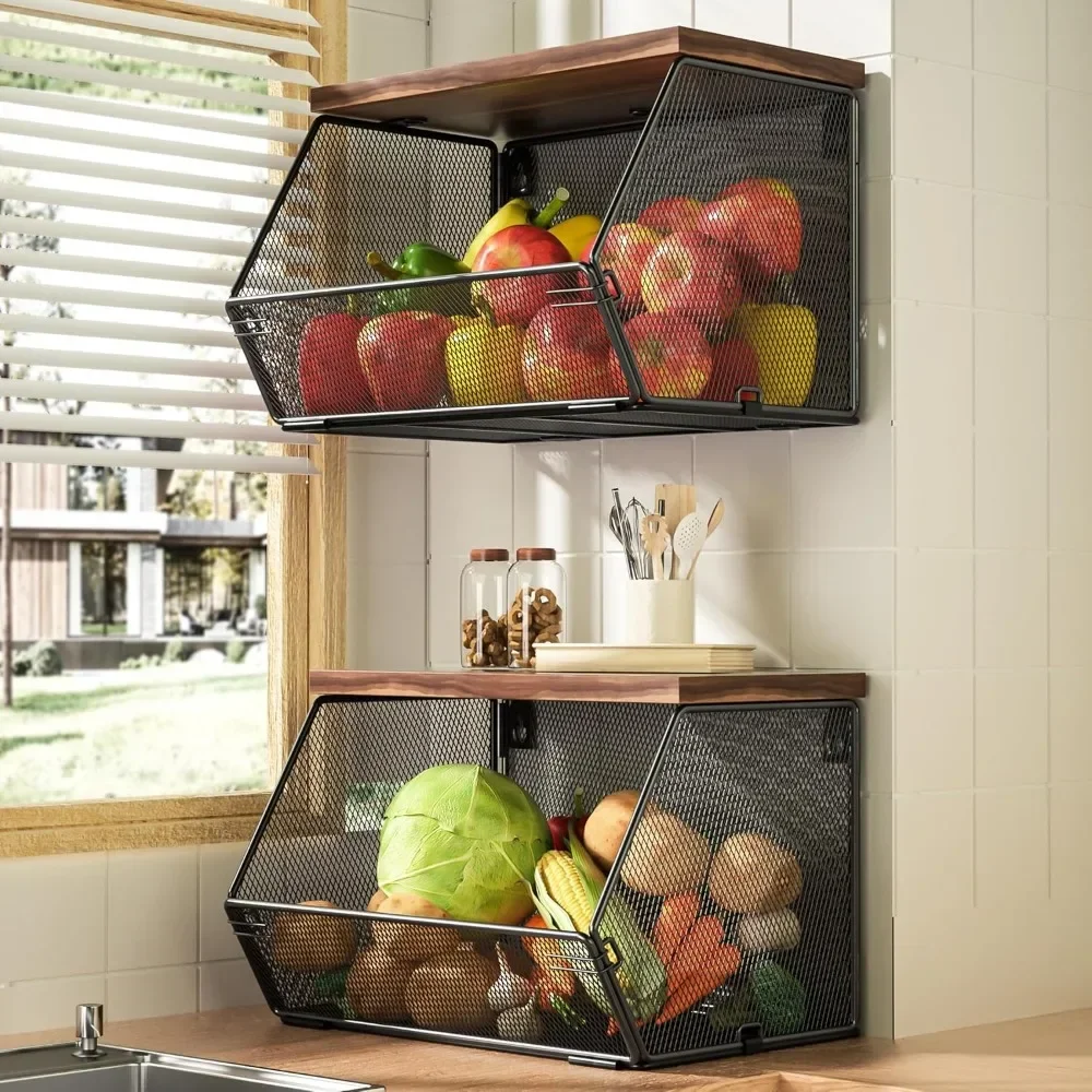 Hanging Fruit Basket Portable Stackable Desktop Shelf Onion Organizer Baskets Kitchen Storage Rack Wall Mounted Countertop Frame