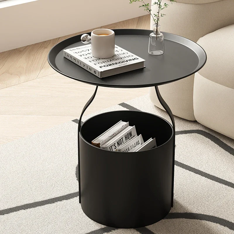 Iron Storage Living Room Coffee Tables Design Round Luxury Small Side Table Modern Glass Black Stoliki Do Kawy Bedroom Furniture