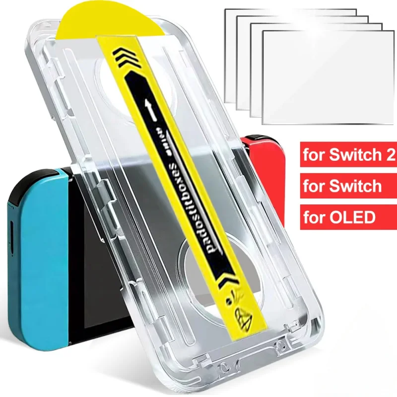 Tempered Glass Screen Protector for Switch/Switch OLED/Switch 2 Anti-scratch Tempered Films with Auto Alignment Frame