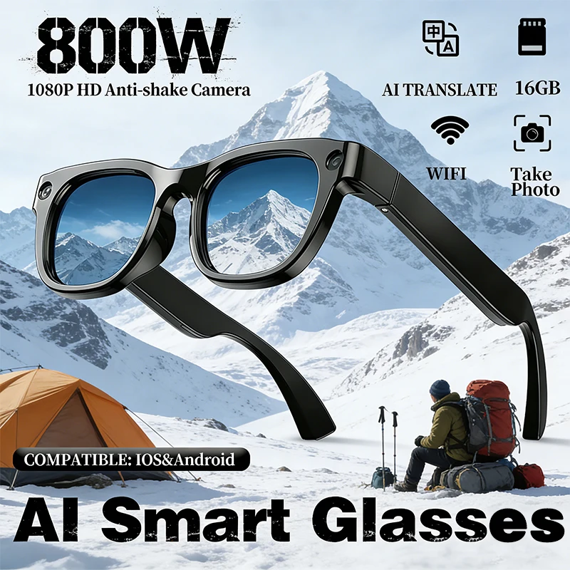 800W Pixel Smart Glasses EIS Anti-shake AI Voice Assistant Bluetooth Wireless Call Translation Long Battery Life Smart Glasses