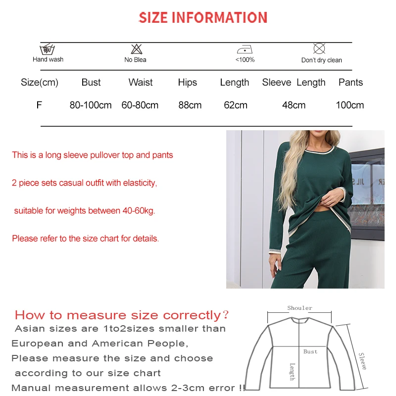 HELIAR Knitted Women Outfit Long Sleeve O-Neck Pullover Top and High Waist Pants Set Casual Solid 2 Piece Sets Autumn