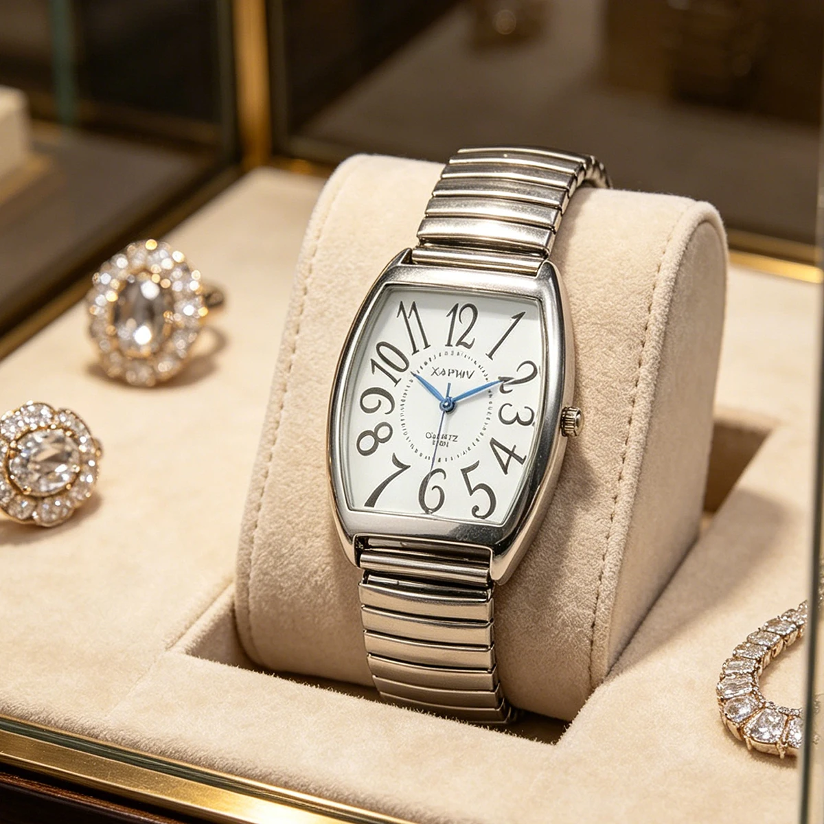 Simple Casual Women's Quartz Watch with Barrel-Shaped Dial and Elastic Band, Trendy Couple's Watch for Women view 3