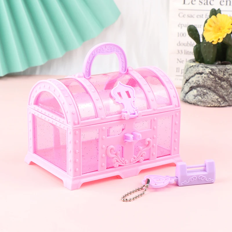 Treasure Box Mini Jewelry Storage Case With Lock Little Girls Makeup Gift Suitcase Boxes Children Family Toy Doll Accessories