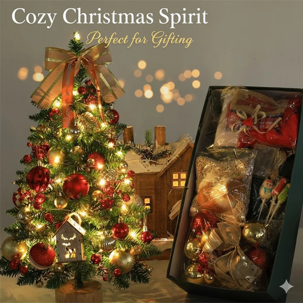 

2025 Mini Christmas Tree Decor Desktop Artificial Pine Tree Gift Box Set Small Table Ornament Home Hotel Display Holiday Decor