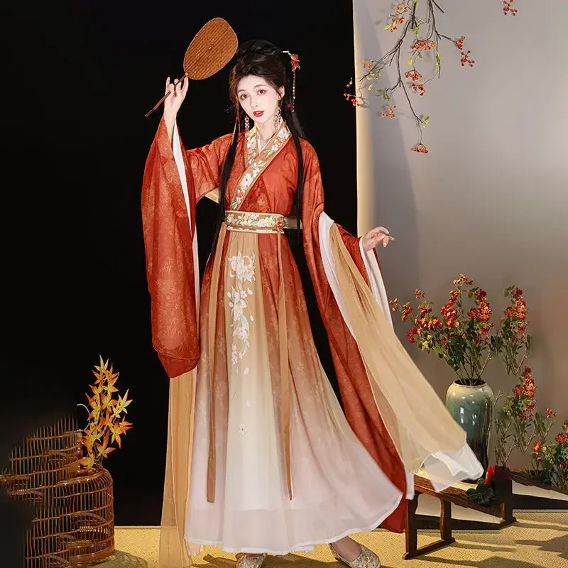 

Women"s Clothes Wei Jin Style Cross Collar Hanfu Chinese Style Wide Sleeves Embroidery Cosplay Costume 2025 Hot Sale