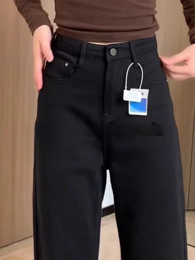 

High Waist Wide Leg Bla Straight Denim Jeans Women's Spring Season Pear ape plus Size Comfortable Loose Slimming Trousers