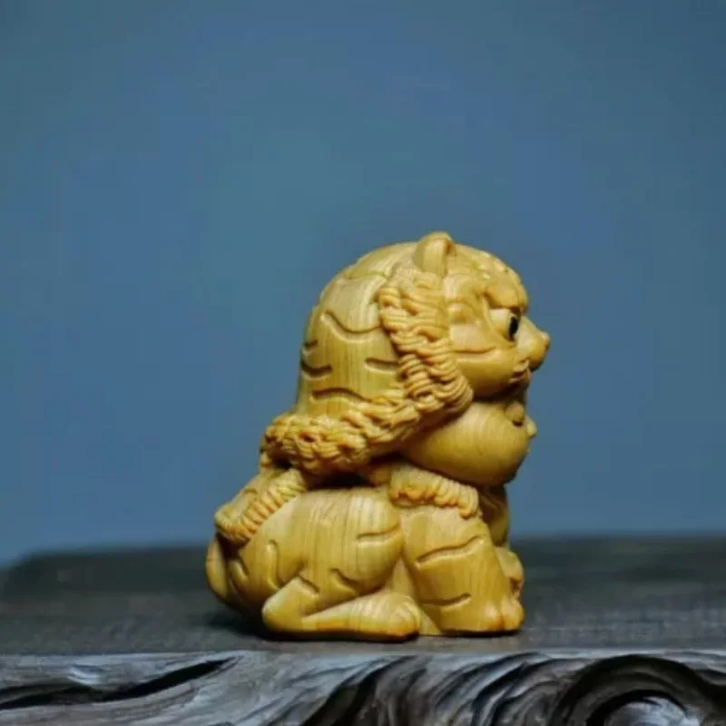 Wooden Tiger Baby Decorative Small Ornaments Hand-carved Cute Mini Art Statue