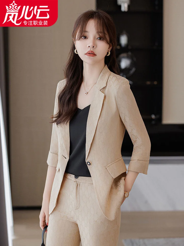 Three-Quarter Sleeve Jacquard Suit Summer Elegant High Sense Fried Street Beauty Salon Business Suit Work Clothes577