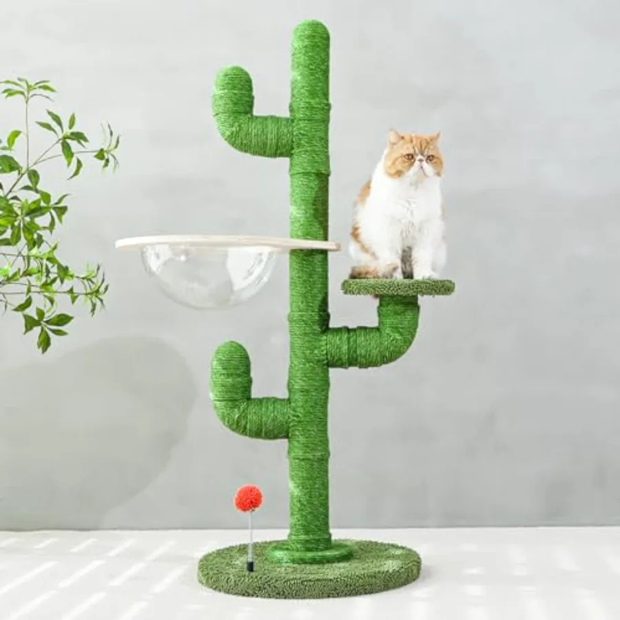 

Когтеточка-дерево Cactus Cat Tree высотой 47 дюймов для домашних кошек, полный комплект с уютным гамаком и игровым мячом