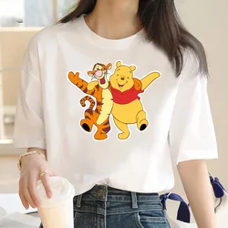 Winnie The Pooh Fishing T-shirts Ulzzang Fashion Women's T Shirt Cute Tiger Cartoon White Kawaii Top Comfy Girls T-Shirt