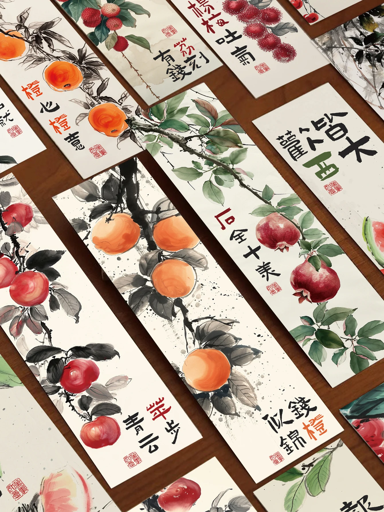 marcadores de sorte com frutas chinesas feng shui palavras de bencao homofonicas livros decorativos cartoes de notebook mark 30 pcs 01