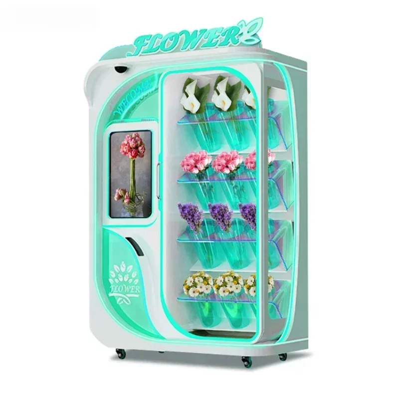 Flower dispenser with 12 slots Refrigerated and self-service flower vending machine Subway entrance