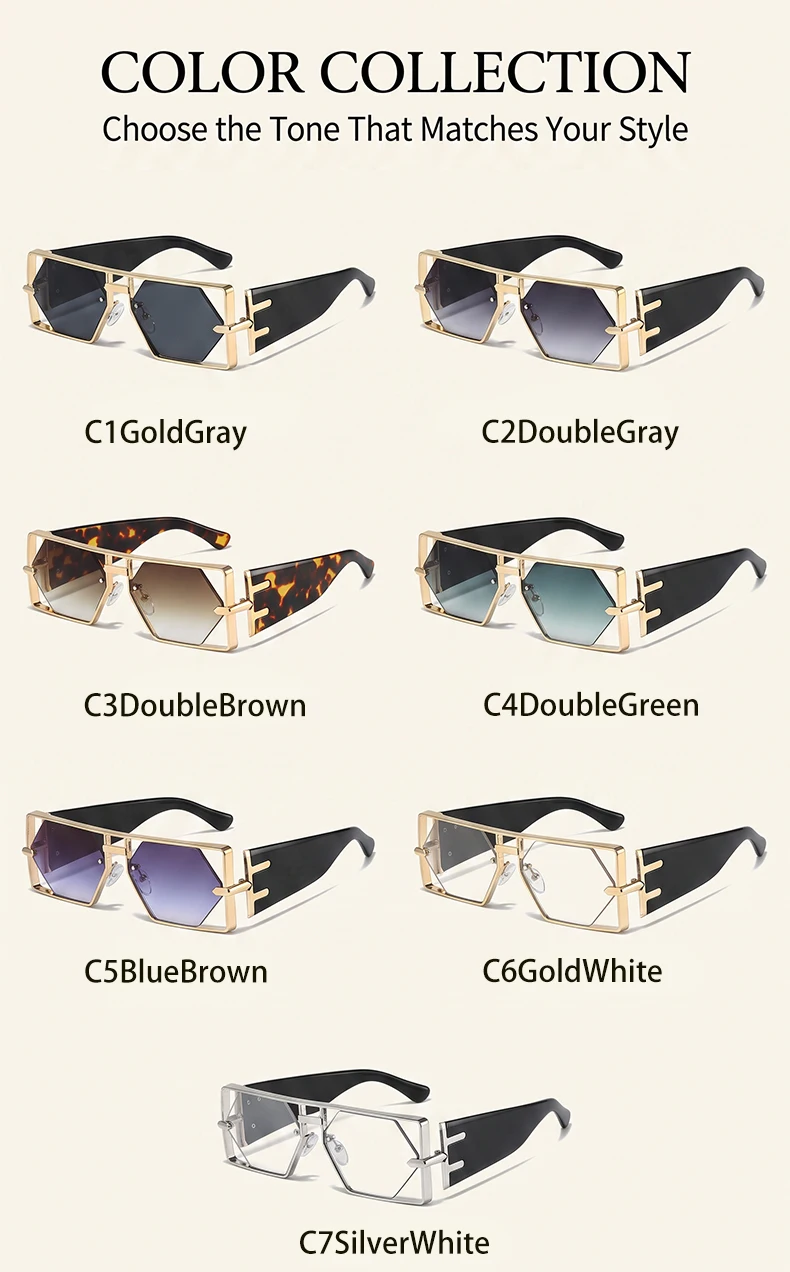 Steampunk Rechteckige Sonnenbrille für Damen und Herren 2026 Luxuriöser Hohler Metallrahmen Sonnenbrillen Vintage Punk Sechseckige Brillen UV400 Schutz – Detail 9