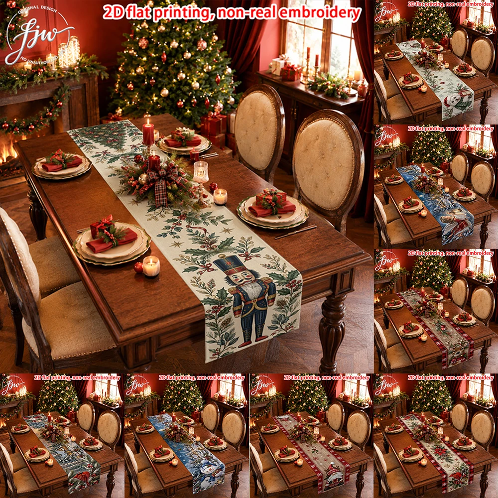 1pc Christmas Table Runner, Vintage Nutcracker Xmas Table Decor for Holiday Dining Party