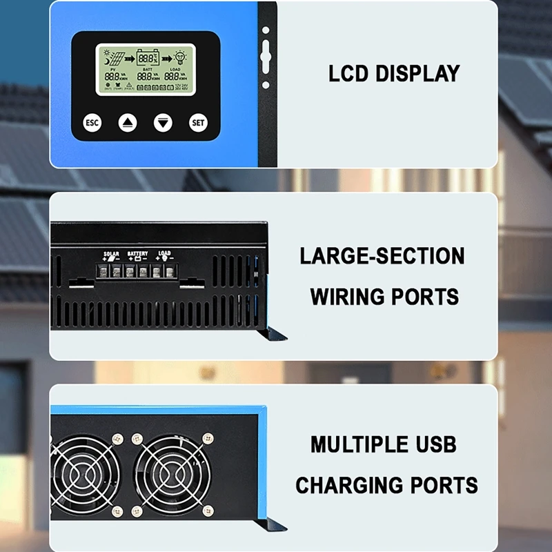 MPPT Solar Charge Controller 12V/24V/36V/48V Auto Max Solar Input 190VOC Solar Panel Regulator Charge Controller LCD Display