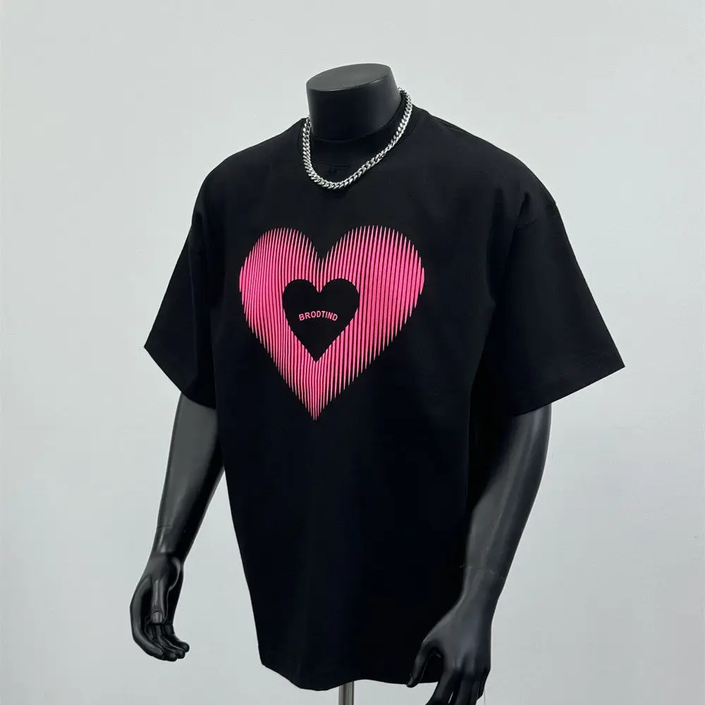 

2025 Summer Fashion New Trendy brand textured love printing short-sleeved T-shirt men and women couple top