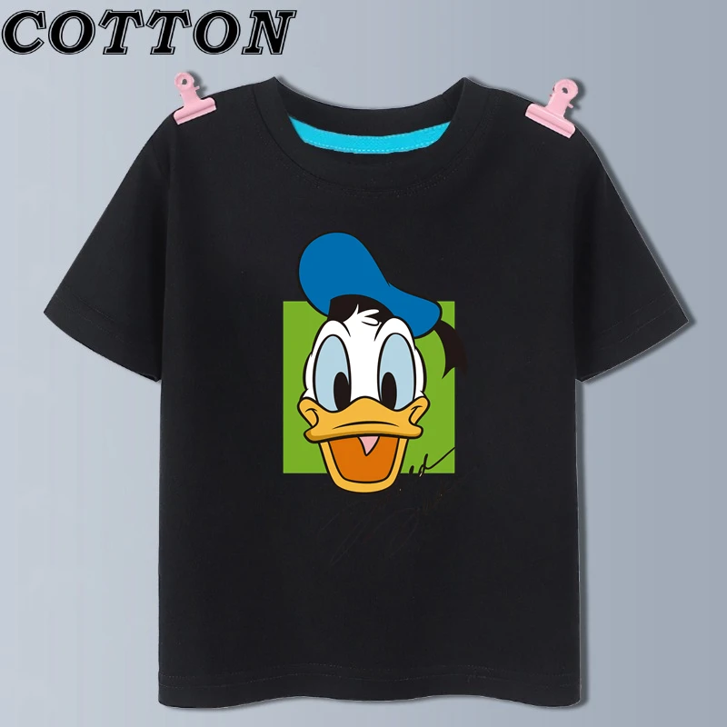 Disney Cute Donald Duck Cotton Fashion Summer Children\'s Cartoon T-shirt Round Neck Short Sleeve Print Pattern