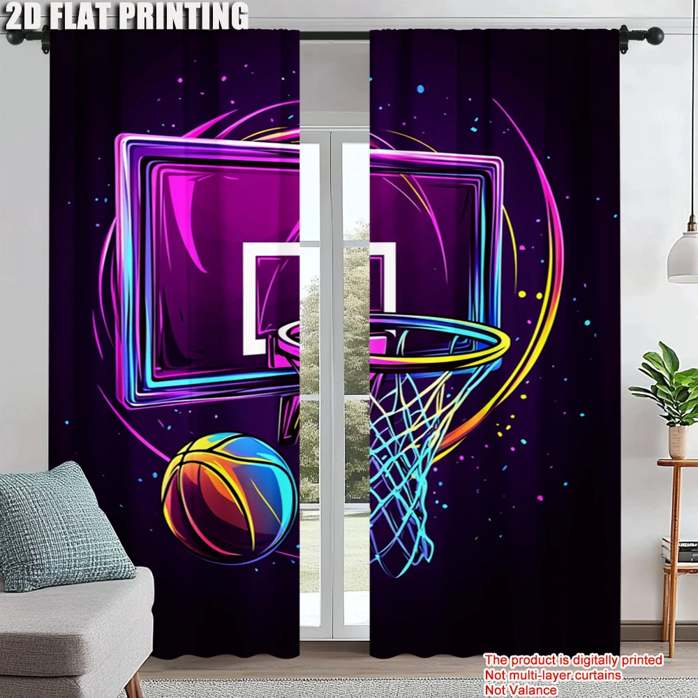 

2Pcs Modern Basketball Hoop Printed Curtains Polyester Drapes For Bedroom And Living Room Light-Blocking Privacy Home Decor_ai13