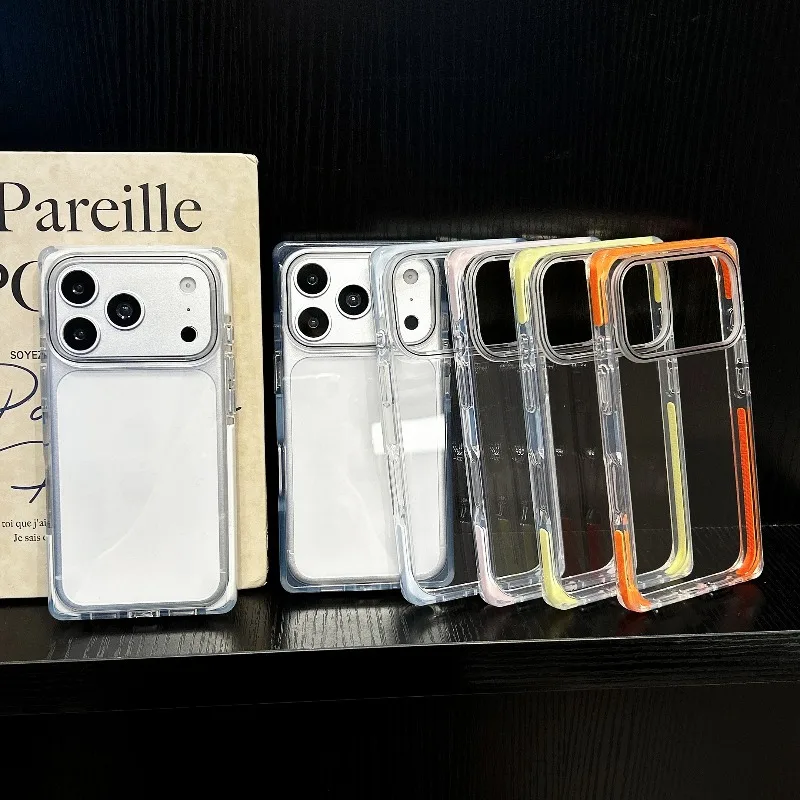 Square Candy Color Soft Edge Clear Acrylic Phone Case for IPhone 18 Pro 17 16 15 Pro Max Crystal Ice Cube Shockproof Armor Cover - view 2