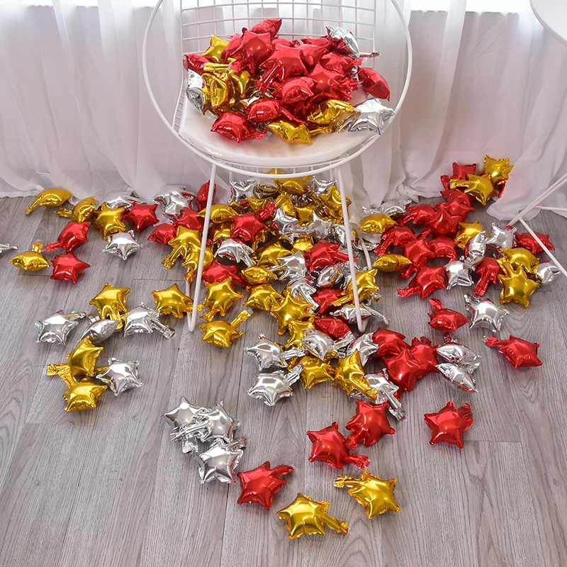 100 Small Five Pointed Star Heart-shaped Aluminum Film Balloon Wedding Room Decoration Birthday Party Baby New Year's Day