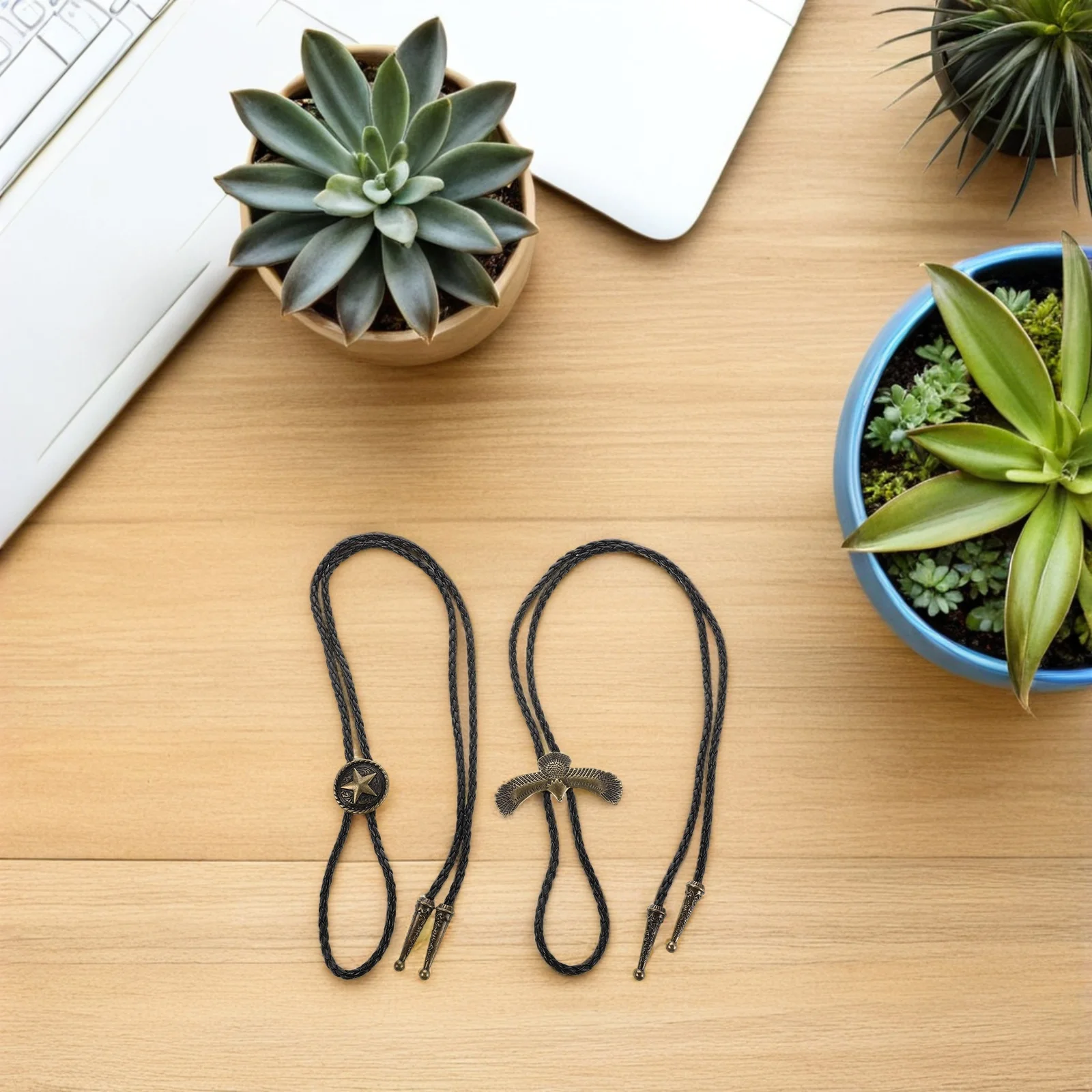 

2Pcs Adjustable Western Bolo Necktie PU Vintage Neck Tie Men Women Punk Style Decorative Neckwear Bolo Necktie