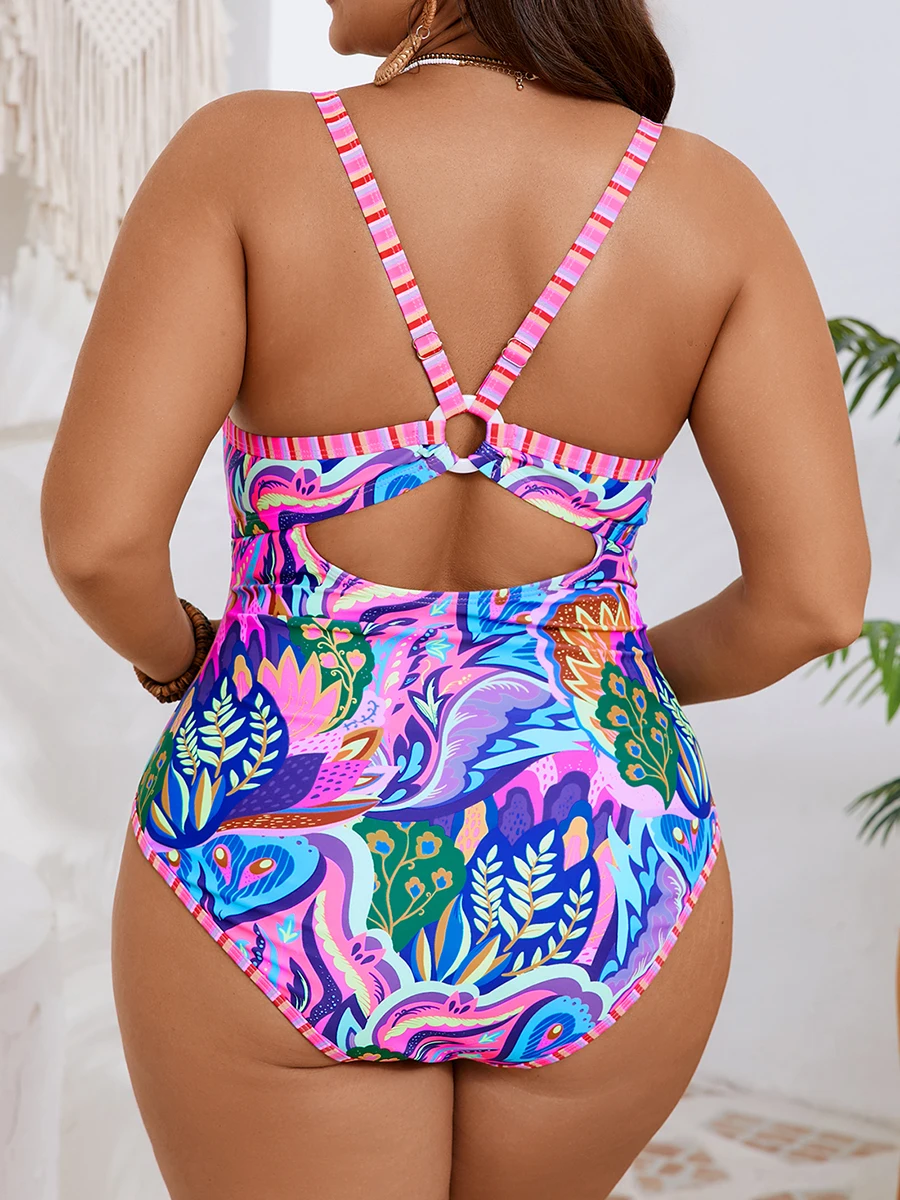 2026 Large Plus Big Size Swimsuit Women One Piece Strappy Printed Swimwear Female Beach Wear Bathing Swimming Swim Suit 0XL-5XL view 6