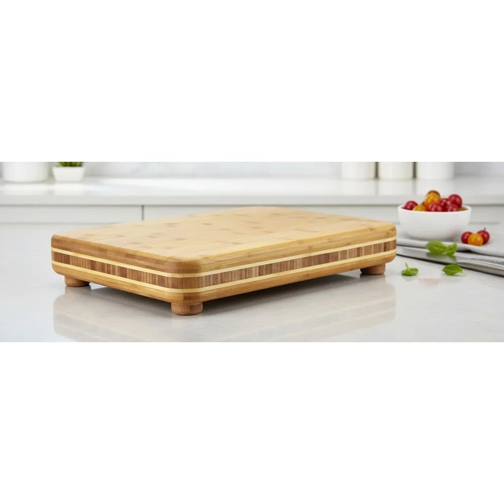 

Large Bamboo Cutting Board 19x13.5 Inch Lightweight Non-Slip Kitchen Chopping Block for Party Serving & Food Prep