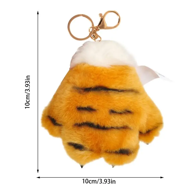 Tiger Paw Keychain Cute Tiger Paw Stuffed Soft Plush Keyring Portable Cartoon Paw Plush Backpack Decorative Charm For