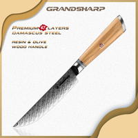 Grandsharp Pro 5 Inch Steak knife 67 Layers AUS10 Damascus Steel Olive Handle Kitchen Knives Meat Cleaver Chef Petty Knife