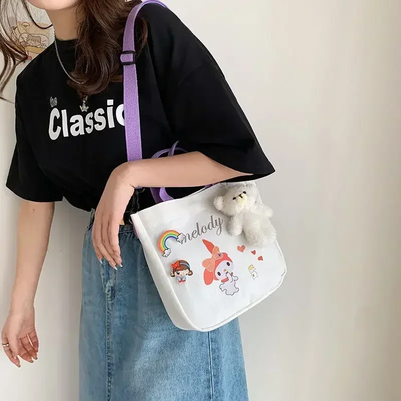 Cute Duoduo Series 2023 New Sanrio Cinnamoroll My Melody Cartoon Canvas Messenger Bag Niche Shoulder Bag Book Bag Gift