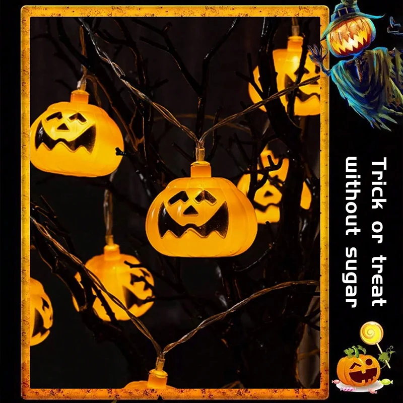 1.5m Halloween party atmosphere LED battery box double-sided pumpkin ghost scene decoration light string outdoor