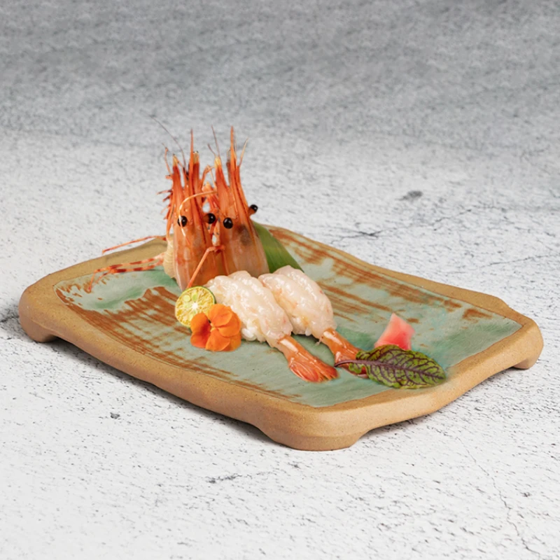 

Plate-front Cuisine Tableware Retro Ceramic Flat Premium Sashimi Plate Sushi Plate Barbecue