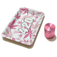 Pink Rolling Tray and Grinder Set Cute Bears Kit with Gift Box