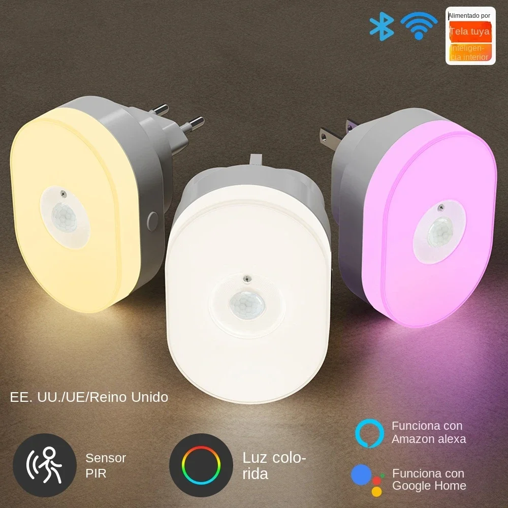 Smart led nachtlicht wifi tuya pir bewegungs sensor eu us uk stecker in wand lampe warmweiß rgb raum app stimme für alexa google home