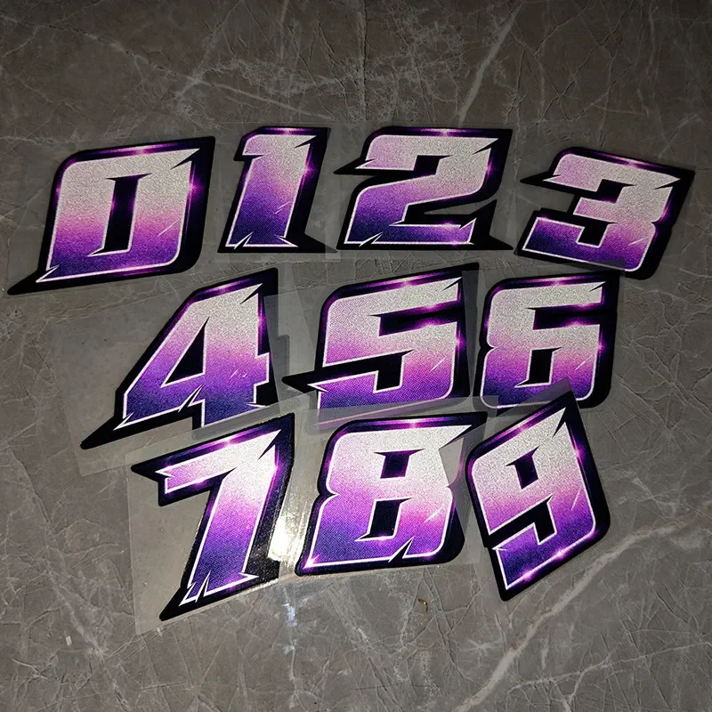 Racing Number 0-9 Purple Gradient Glossy Metallic Vinyl Sticker Waterproof Dirt Bike Motorcycle Helmet Decor
