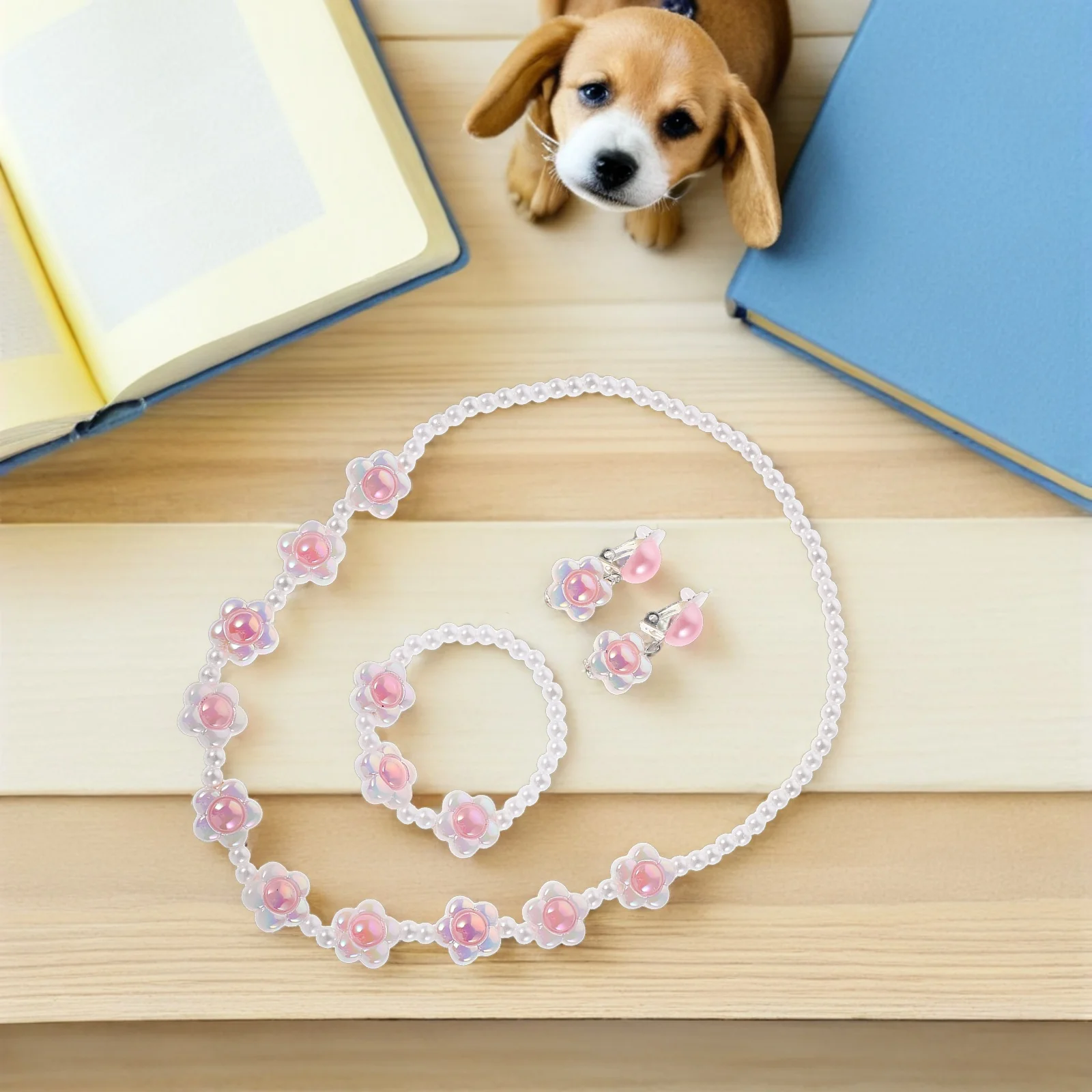 

Pearl Flower Jewelry Cute Necklace Children's Girls' Bracelets Earrings Costume for Little Plastic Miss