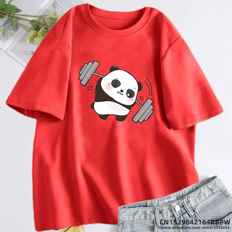 Panda T-shirts The Struggle Is Real Weightlifting Fitness Gym Cute T Shirt Women Funny Cotton T Shirts Oversize Womens Clothing