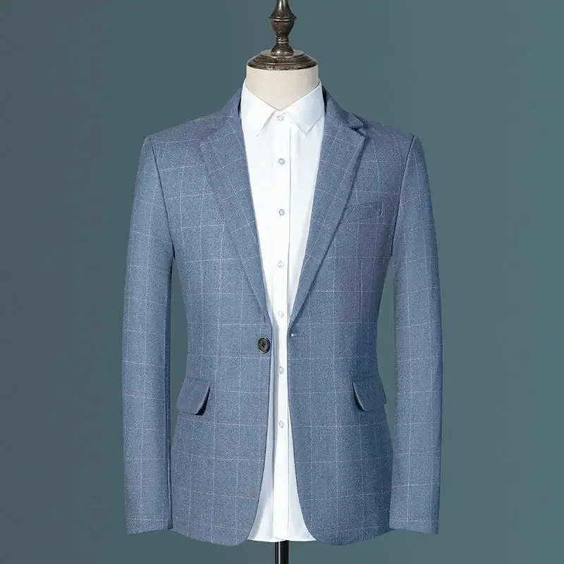 

Boutique Men's Suits Fashion Business Italian Style Gentleman Elegant Dress Plaid Trend Slim Casual Wedding Dress Blazer 2023