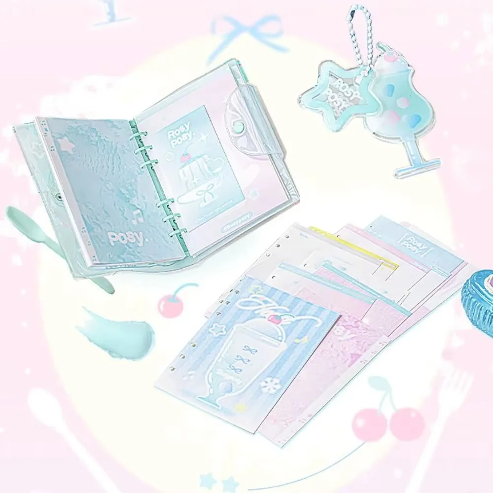 Portable 6 Binder Ring Notebook Frosty Series Exquisite PVC Notebook Button Design Loose-leaf Schedule Book Office Use