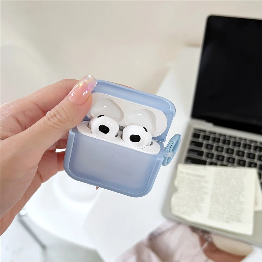 Simple Candy Square PC+TPU Case for Apple AirPods 1 2 Pro 3rd Solid Color Case for AirPods 3 Air Pods Pro Case with Keyring