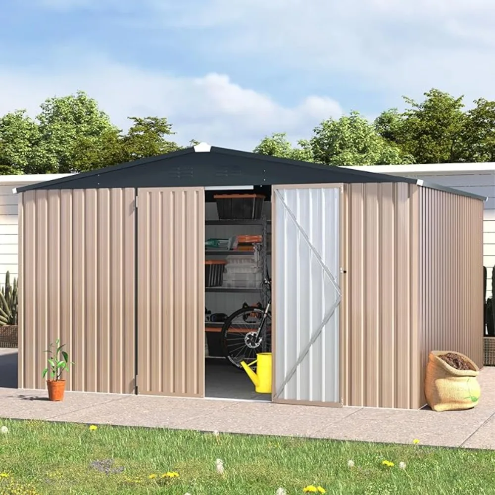 12 X 10FT Outdoor Storage Shed, Lockable Bike Shed, Garden, and Tool Shed, Terrace House for Storage