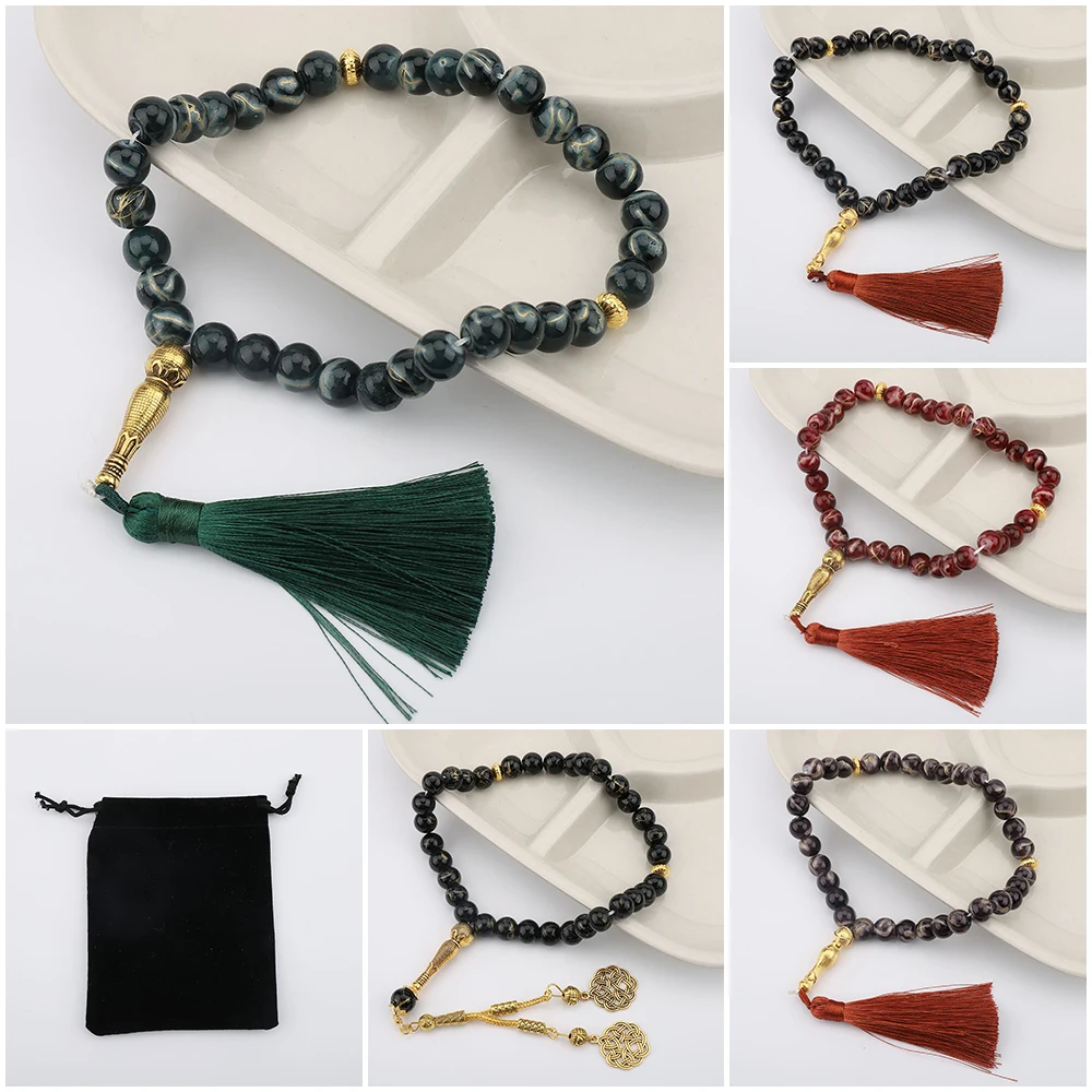 Crystal Glass Tasbih Prayer Beads 33 Muslim Rosary Islamic Prayer Beads Bracelet With Tassel For Women Jewelry Accessories Gift
