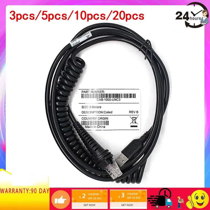 New 1900g Scanner New 3M Coiled Usb Cable For Honeywell 1200g 1202g 1250g 1300g 1450g 1900h 1902 Barcode Scanners Reader