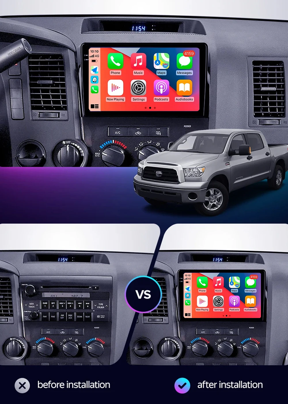 Android 15 Carplay Car Radio For Toyota Tundra XK50 2007 - 2013 Sequoia XK60 2008 - 2017 Navigation GPS Multimedia Player stereo