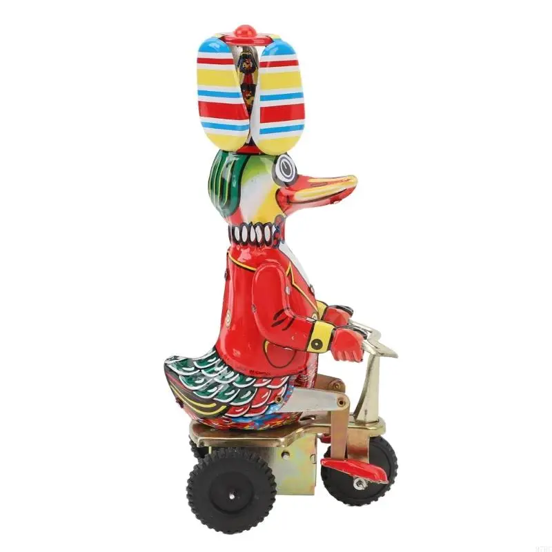 97BC Duck on Tin Tricycle Classical Wind Up Toy Vintage Nostalgic Post-80s Charm for Collectors