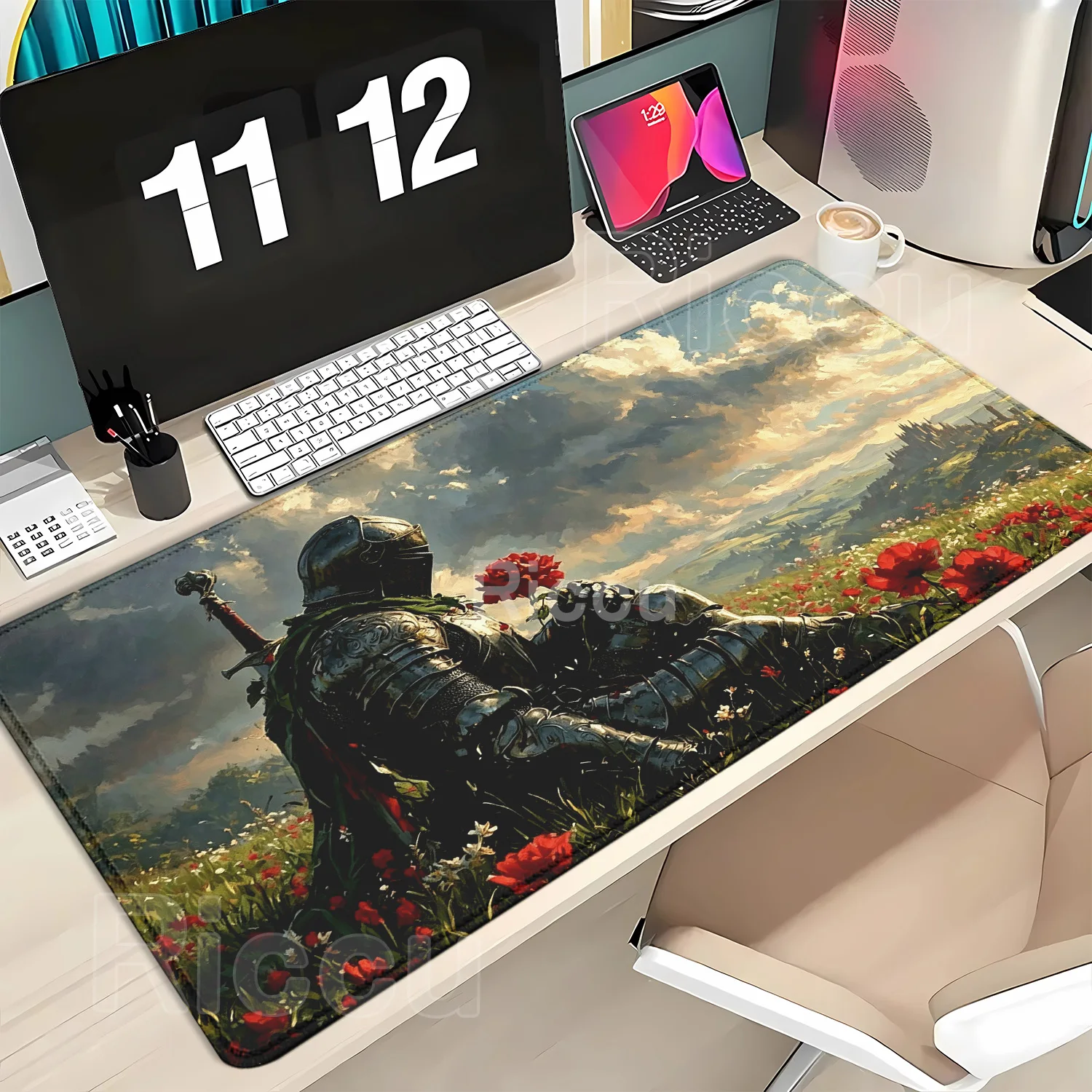 Knight with Sword Mouse Pad Large Rubber Anti-slip PC Desk Accessories Mousepad for Office and Gamer Keyboard Decor Mat